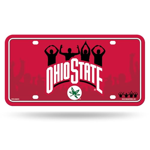 Rico Industries NCAA Ohio State Buckeyes O-H-I-O Hand Sign Metal Auto Tag 6" x 12" - Great for Truck/Car/SUV