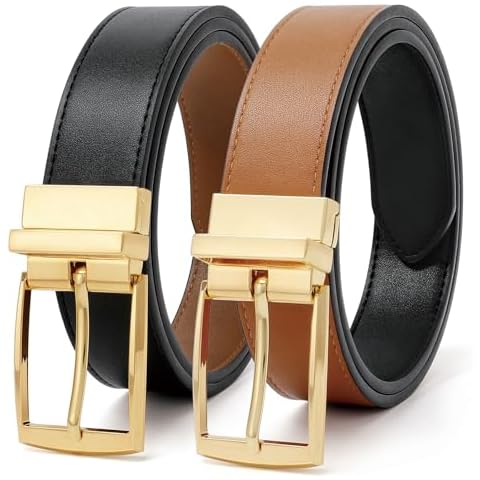 VONMELLI Reversible Belt for Women Women's Leather Belts for Jeans Pants Gold Buckle Fashion Ladies Dress Belt Trim to Fit Black Brown S Cover