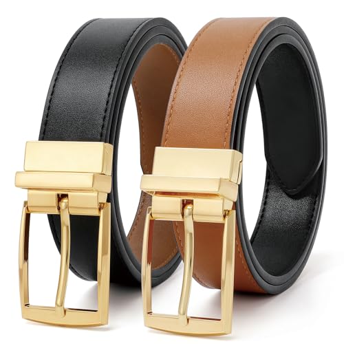 VONMELLI Boys Reversible Leather Belt School Uniform Casual Jeans Pants Belt for Kids Alloy Buckle Black Coffee S