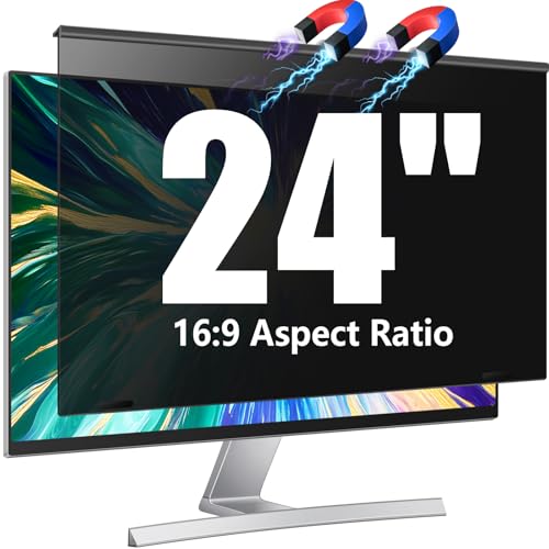 Magnetic Computer Privacy Screen Filter 24 Inch for Frameless Monitor Thin Bezel 16:9 Widescreen, 24in Hanging Removable Anti Blue Light Eye Protection Shield, Anti Spy Protector Panel