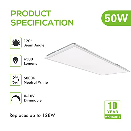 Hykolity (6 Pack 2X4 Ft Led Flat Panel Troffer Light, 50W Recessed Back-Lit Drop Ceiling Light, 0-10V Dimmable, 5000K 6500Lm Lay In Fixture For Office, 3-Lamp F32T8 Fixture Replacement #TOP1