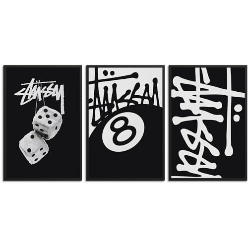 Trendy 8 Ball Black And White Wall Art Minimalist Dice Poster Y2k Urban Pop Canvas Print Set Of 3 Teen Room Dorm Wall Decor For Bedroom Living Room Office 8X12 in Unframed