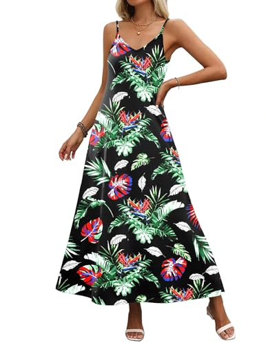 Image of Zeagoo Womens Summer Maxi Dress Spaghetti Strap Casual Printed Dress Boho Floral Beach Sundress,