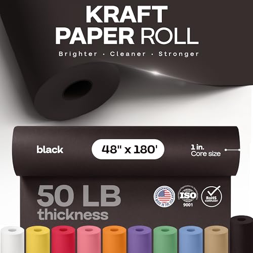 Black Paper Roll 48" x 2160" (180 feet) - USA-Made 50lb Thick Kraft Paper for Packing, Moving, Shipping, Wrapping, Crafts, Arts, Birthday Party - 100% Recycled Gift Wrap Material by IDL Packaging by IDL Packaging - Used condition - Image 3