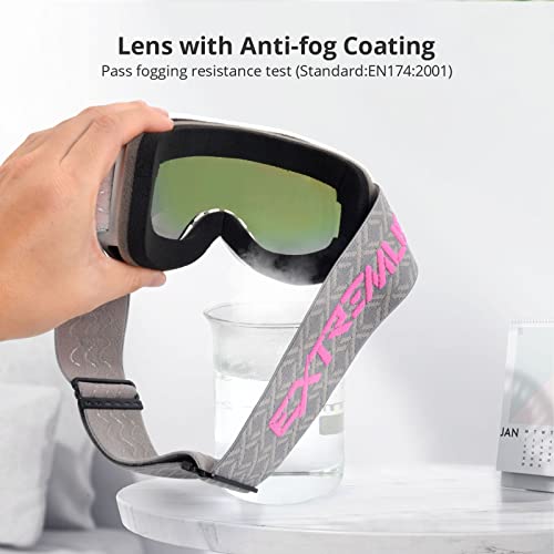 Extremus Milkrun Ski Goggles, Lightweight Snow Sports Goggles, Wide View Snowboard Snow Goggles For Men Women, Matt White Frame, 14K Gold Lens #TOP4