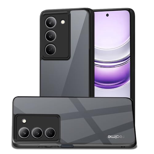 Image of AESTMO Realme 14X 5G Back Cover | 360 Protection | Crystal Clear Hard Back Transparent | Bumper Case for Realme 14X 5G (PC+TPU, Black Bumper)