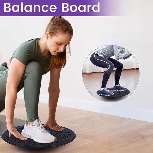 Balance Board, Wackelbrett Ø 30cm, Gleichgewichtstrainer für Erwachsene & Kinder, Yoga und Physiotherapie Board, Geeignet zum Stärken der Stabilität und Ganzkörper Training (Violett)