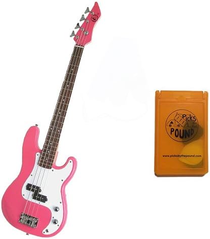 It’s All About the Bass Pack - Pink Kay Electric Bass Guitar Medium Scale w/Yellow Pick Case