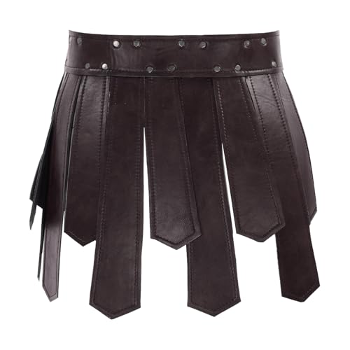 FEESHOW Medieval PU Leather Fringe Waist Belt Punk Adjustable Viking Knight Belt Tassel Skirt Waistband2