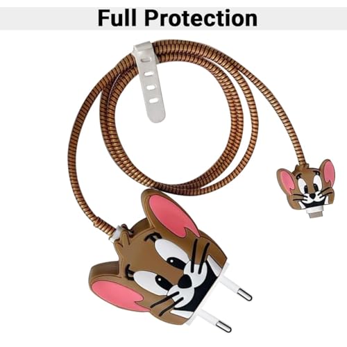 Image of VEROX Silicone Charger Cover for C Type Case Compatible with Samsung 25W Adapter Charger Cover and Full Charger Cable Protector Cartoon Design- Jerry, Multi