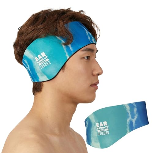 Ear Band-It Ultra - Diadema de natación (mantiene el agua fuera, sujeta los tapones para los oídos), recomendada por médicos, grande (edades de 8 a adultos), color azul