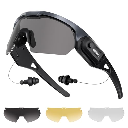 ONNAIS Shooting Glasses with Earplugs - ANSI Z87.1+ Safety Glasses with Detachable NRR 32dB Earplugs, Anti-Fog Eye Protection for Gun Range, Cycling, Gifts for Men and Women, Gunmetal Gray by ONNAIS - Used condition - US$37.98