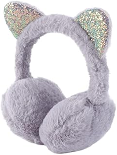 VALICLUD Cute Sequin Cat Ear Earmuffs Girls Plush Warm Ear Muff Soft Furry Outdoor Winter Ear Warmer Anti- Cold Ear Protector Earflap