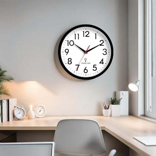Image of DAXSMY Atomic Wall Clock Analog 10 Inch Battery Operated Modern Decorative for Living Room Kitchen Office Bedroom Bathroom(Black)