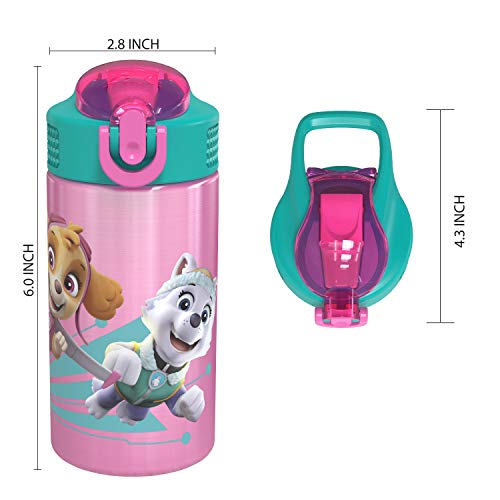 Image of Zak Designs 18 /8 Stainless Steel Kids Water Bottle with Flip-up Straw Locking Spout Cover, Durable Cup for Sports or Travel (15.5oz, Paw Patrol Skye),PWPT-S732