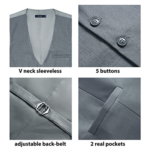 Faimo Grey Suit Vest For Men Formal, Business Tuxedo Vest Bow Tie Pocket Square Set, Mens Dress Vest For Wedding(Xs-4Xl) #TOP2