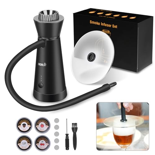 BORUIT Cocktail Smoker Kit,Smoking Gun Food Smoker with Cup Lid and 4 Flavors Wood Chips,Handheld Portable Drink and Food Smoker Infuser for Cocktails Meat Drinks BBQ Cheese(Black) -  FrideMok, SK301B