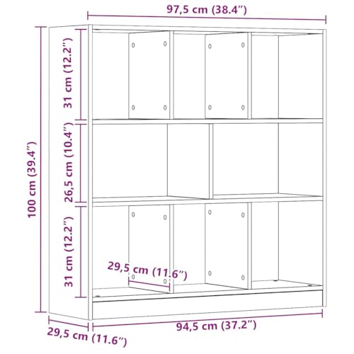 Estantería de madera de roble Artisan independiente con 8 compartimentos organizadores 3