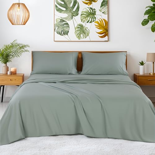 Image of SONORO KATE 100% Egyptian Cotton Sheets,1200 Series,Cal King Size | Soft Breathable & Cooling LuxuryHotel Cotton,Sateen Weave for Soft Feel,Fits Upto 16 inch Mattress,4PC,Sea Glass