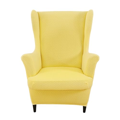 CRFATOP Jacquard Wing Chair Slipcovers 2 Piece Stretch Wingback Chair Cover Spandex Wing Back Armchair Covers Furniture Protector with Side Pocket for Living Room Bedroom Wingback Chair,Yellow