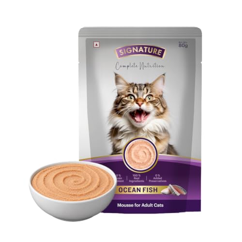 Image of Signature Grain Zero Adult Cat Wet Mousse, Assorted Flavours Pack of 12 (960g) | Salmon, Ocean Fish, Tuna & Chicken | Rich in Protein | Promotes Hydration | Easy to Digest