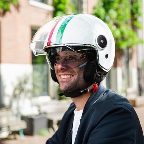 VINZ Neiva Jethelm mit Doppelvisier | Roller Helm mit Italienische Flagge & mit Sonnenblende | In Gr. XS-XXL | ECE 22.06 Zertifiziert | Motorradhelm mit Visier | Viele Farben Erhältlich - Weiß