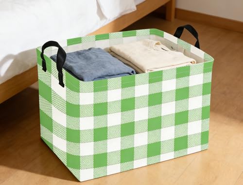 Image of Rectangular Kids Baskets Green grid Basket Cute Storage Bins Organizer Box Boys Room Decor for Home.(Green grid)