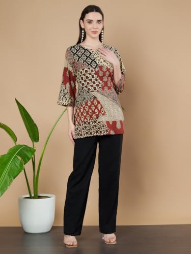 Image of Amazon Brand - Anarva Jaipuri Cotton Printed Short Kurti for Women