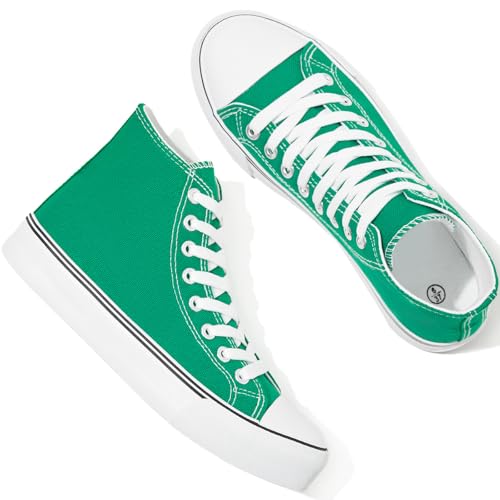 yageyan Womens High Top Canvas Sneakers Lace up Fashion Shoes for Women Casual Classic（green07.5）