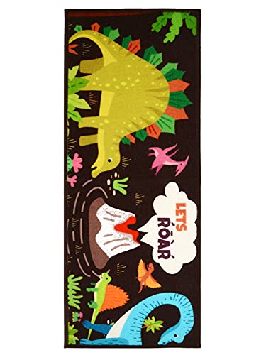 Image of Saral Home Dinasaur Designer PP Yarn Durable & Washable Attractive Kids Runner for Home /Kitchen /Living Area /Lobby with Anti Skid Backing (Brown, 45 Cm X 120 Cm)