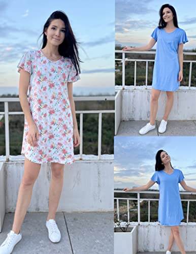 Image of Ekouaer 2 Pack Nightgowns for Women Short Sleeve Nightshirt Soft Sleepdress