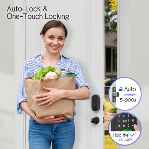 Keypad Smart Lock with Knob Set,Keyless Entry Door Lock Deadbolt with Handle,Front Door Lock Set,Fingerprint Door Lock for Front Door,Electronic Code Deadbolt Set, Auto Lock - Image 5