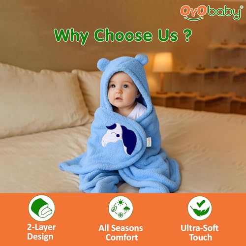 Image of OYO BABY Newborn Blanket Combo Pack of 2 | Hooded Sleeping Bag & Baby Wrapper Set | Super Soft Micro Fleece | Lightweight Yet Warm | Daily Use | 0-6 Months | Pink & Blue