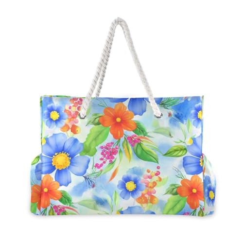 Floral Berry Watercolor Beach Tote Bag for Women Large Travel Tote Bags Waterproof Carry On Swim Pool Bag Beach Bags with Zipper for Yoga Gym Women Vacation Essentials Nurse2