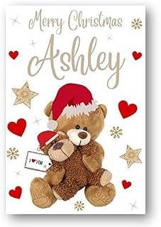 Second Ave Personalised Bear Heart Children's Kids Christmas Xmas Holiday Festive Greetings Card