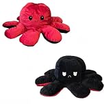Large Reversible Octopus Plush Toy, Double-Sided Mood Plushie, Red and Black, Large Size, PP Cotton Filled, Ages 3+ (90cm)