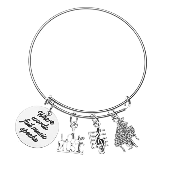 Infinity Collection Piano Charm Bracelet - Music Jewelry - Where Words Fail Music Music Speaks Jewelry Gift - Music Notes and Piano Keyboard Charms - Pianist Jewelry Gifts
