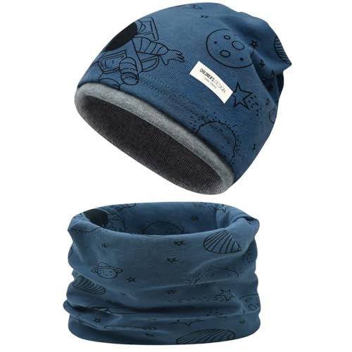 Cappello e Sciarpa per Bambini Invernale,Motivi Diversi Reversibile Sciarpa Berretto in Maglia Morbido Elasticizzato a...