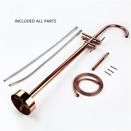 Image of BASSINO Luxury Freestanding Floor Mounted Bathtub Faucet with Hand Shower /6x8x45 Inches Premium Stand Alone Bath Tub Mixer Tap for Bathroom /Free Standing Tub Filler for Spa-Villa Bathrooms(Rose-Gold)