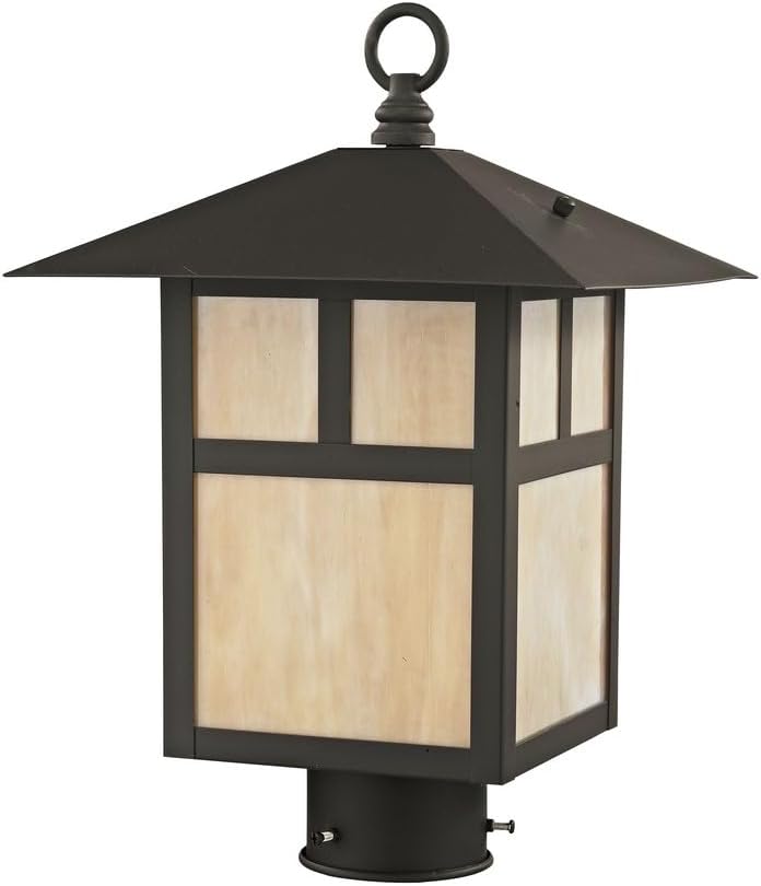 Livex Lighting 2134-07 Montclair Mission 1 Light Outdoor Bronze Finish Solid Brass Post Head with Iridescent Tiffany Glass