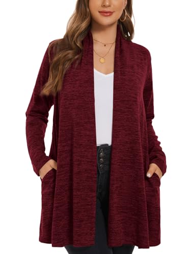 LARACE Open Front Cardigan for Women with Pockets Knit Sweater Plus Size Long Sleeve Tops Fall Clothes Loose Outwear