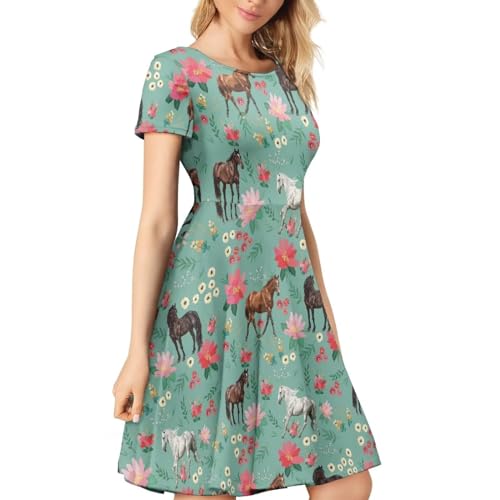 Image of AFPANQZ Womens Casual Summer Lightweight Vintage Dress Short Sleeve Midi Dress Knee-Long Luxury Formal Dress