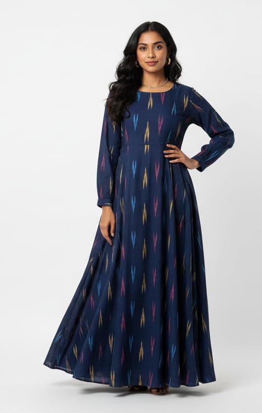 Image of Cotton Pochampally ikat unstitched blouse, Kurthi, long frock fabric material for women (1 meter, 2 meters & 3 meters)