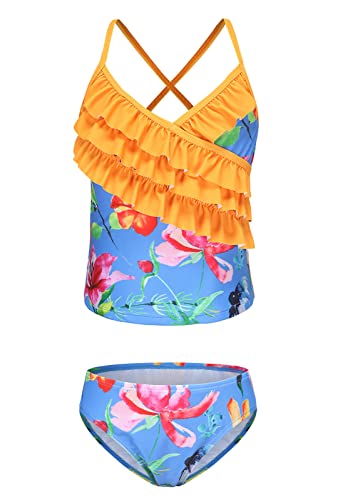 Image of Girls Two Piece Tankini Swimsuit Hawaiian Ruffle Swimwear Bathing Suit Set