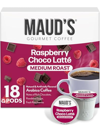Image of Maud's Raspberry Chocolate Flavored Coffee Pods, 18ct | Medium Roast Flavored Coffee in Single Serve Pods - Compatible with Keurig Coffee Makers