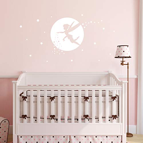 Fairy Wall Decals, Girl Room Decor, Nursery Wall Decals, Fairy Wall Stickers For Bedroom, Wall Decor Bedroom, Moon And Star Wall Decor Y34 (White) #TOP2