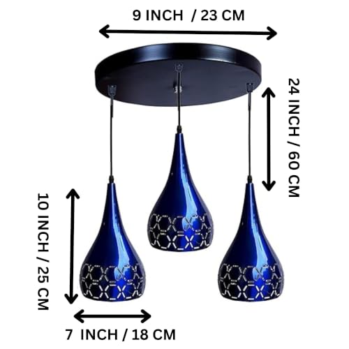 Image of GreyWings 3 Light Hanging Light for Home, Blue Aluminium Pendant Light with E27 Holder, Modern Ceiling Hanging Lamp for, Bulb Not Included, Cluster Set