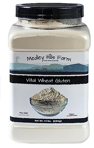 Medley Hills Farm Vital Wheat Gluten 1.5 lbs. in Reusable Container - High in Protein - Vegan - Non GMO - Keto Friendly - Make Seitan - Great Vital Wheat Gluten for Bread Making