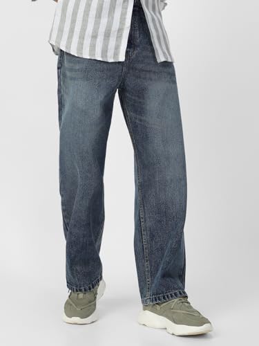Image of Urbano Fashion Men's Loose Mid Rise Baggy Fit Washed Jeans Non-Stretchable