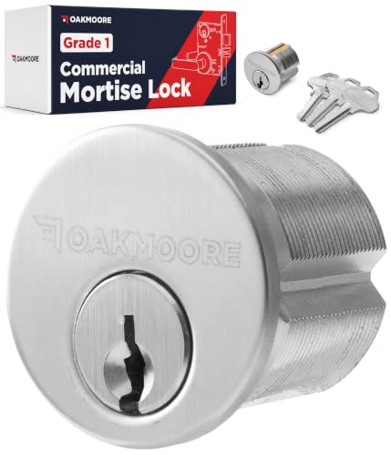 Mortise Lock Set Interior Door | Grade 1 Commercial Door Handle with Lock | ANSI Certified Mortise Cylinder Lock for Exterior Door (1 1/8'' Cylinder)